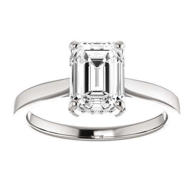 Emerald cut Moissanite Pave Basket Engagement Ring
