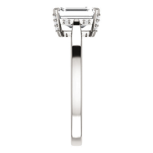Emerald cut Moissanite Pave Basket Engagement Ring