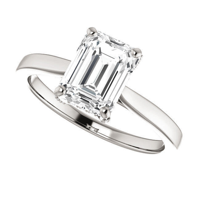 Emerald cut Moissanite Pave Basket Engagement Ring