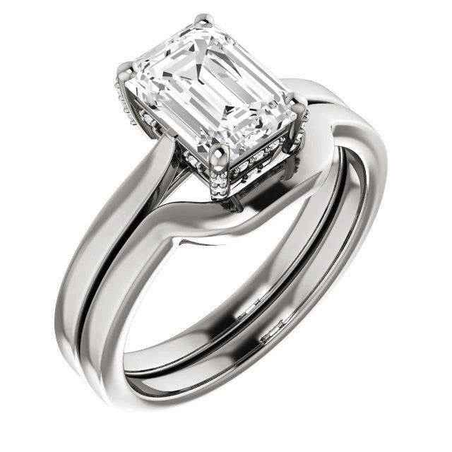 Emerald cut Moissanite Pave Basket Engagement Ring