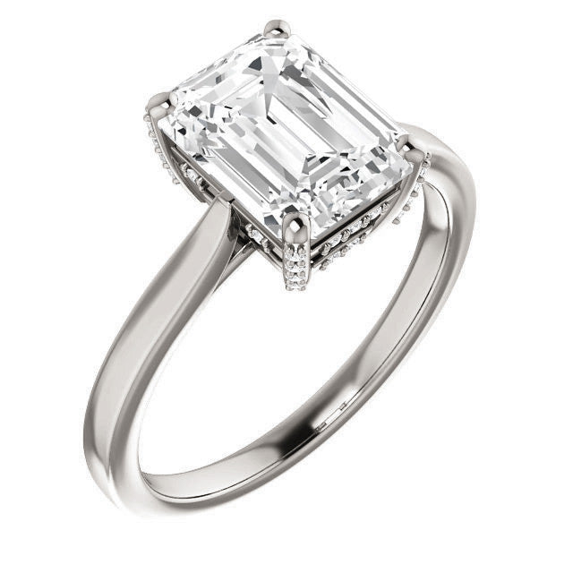 Emerald cut Moissanite Pave Basket Engagement Ring