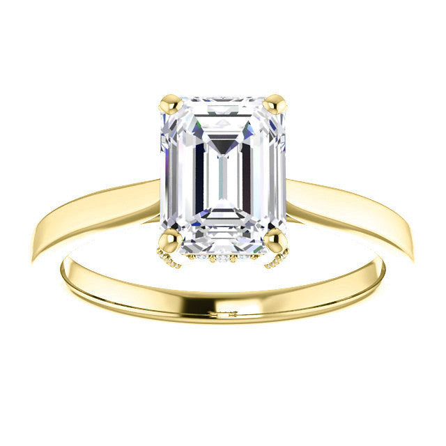 Emerald cut Moissanite Pave Basket Engagement Ring