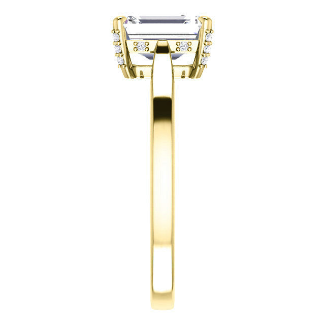 Emerald cut Moissanite Pave Basket Engagement Ring