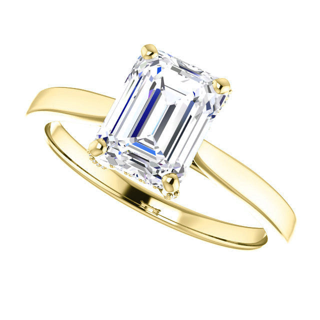 Emerald cut Moissanite Pave Basket Engagement Ring
