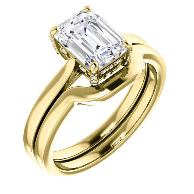 Emerald cut Moissanite Pave Basket Engagement Ring