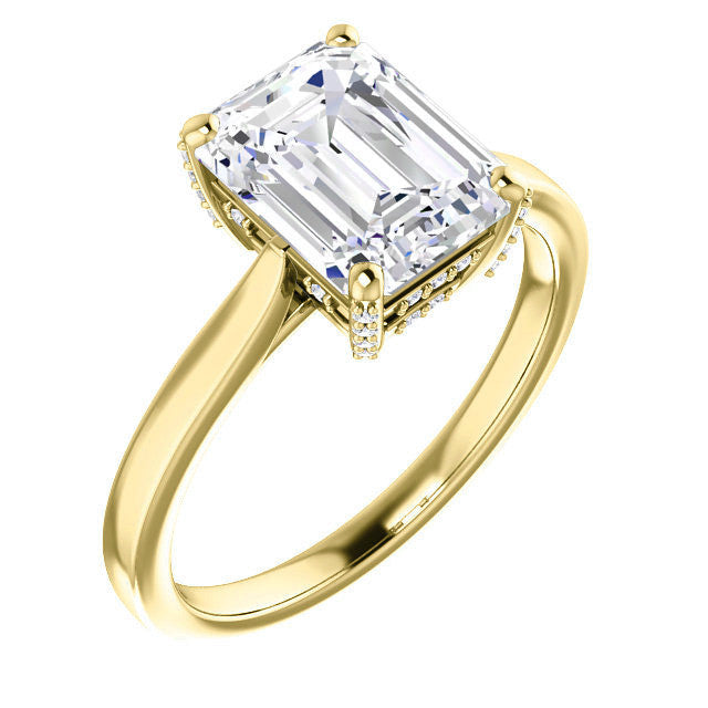 Emerald cut Moissanite Pave Basket Engagement Ring