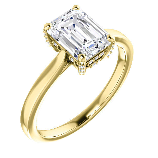 Emerald cut Moissanite Pave Basket Engagement Ring