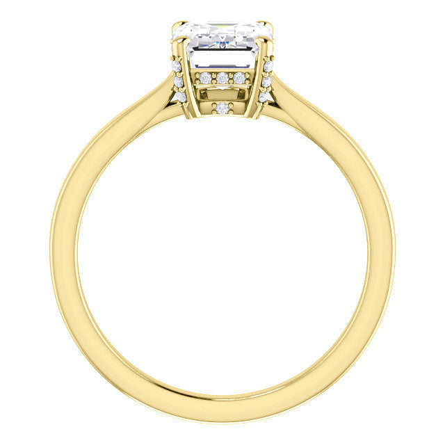 Emerald cut Moissanite Pave Basket Engagement Ring