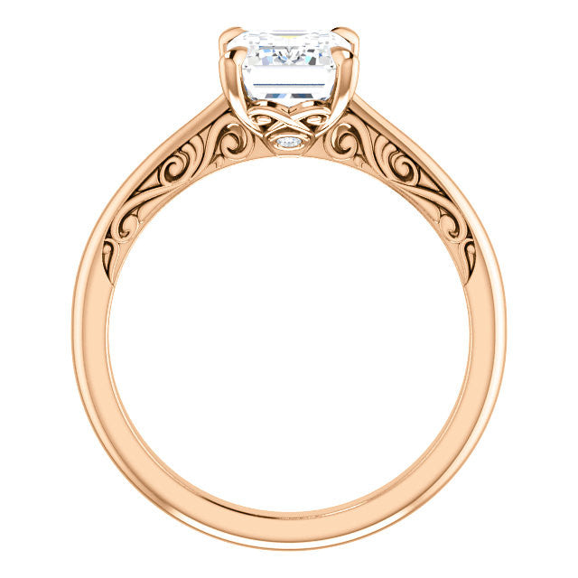 Emerald / Radiant Surprise Stone Solitaire with Scroll Accents