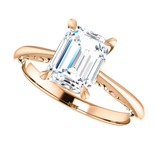 Emerald / Radiant Surprise Stone Solitaire with Scroll Accents