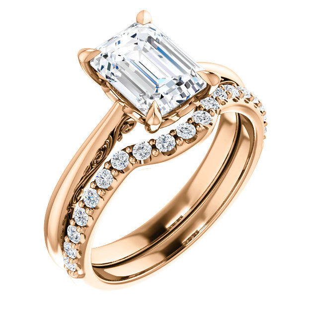 Emerald / Radiant Surprise Stone Solitaire with Scroll Accents