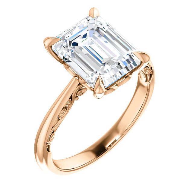 Emerald / Radiant Surprise Stone Solitaire with Scroll Accents