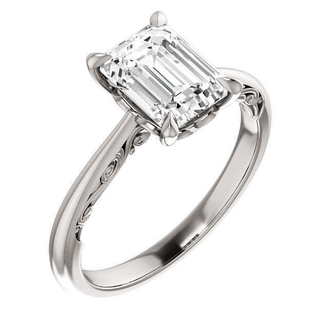 Emerald / Radiant Surprise Stone Solitaire with Scroll Accents