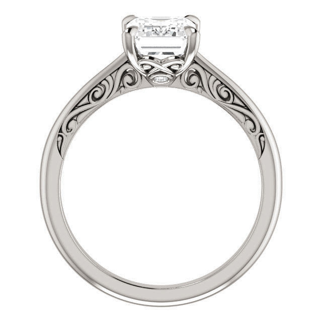 Emerald / Radiant Surprise Stone Solitaire with Scroll Accents