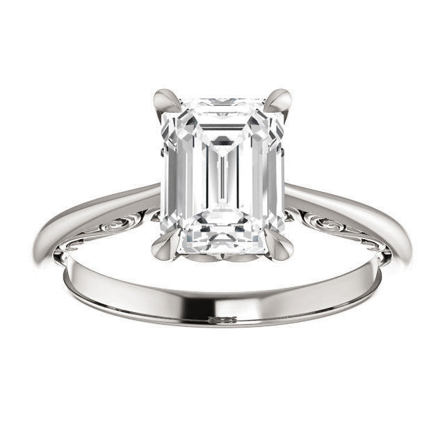 Emerald / Radiant Surprise Stone Solitaire with Scroll Accents