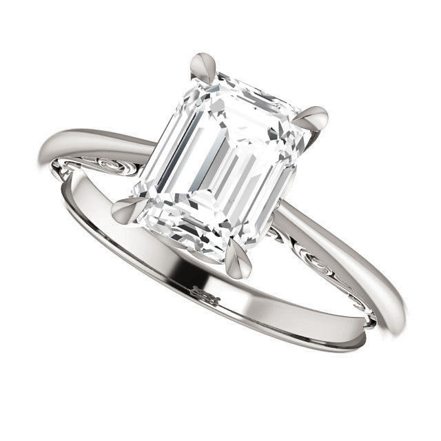 Emerald / Radiant Surprise Stone Solitaire with Scroll Accents