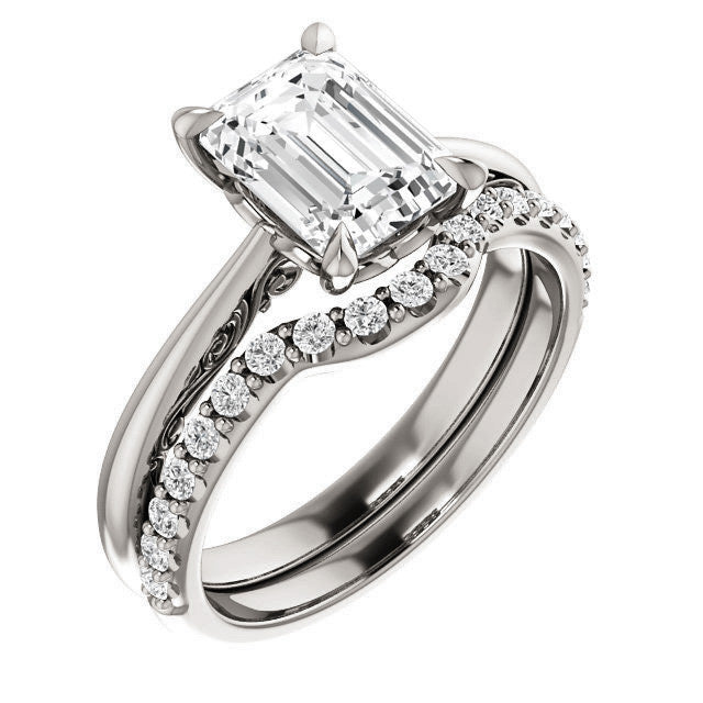 Emerald / Radiant Surprise Stone Solitaire with Scroll Accents