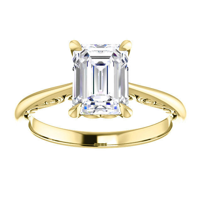 Emerald / Radiant Surprise Stone Solitaire with Scroll Accents