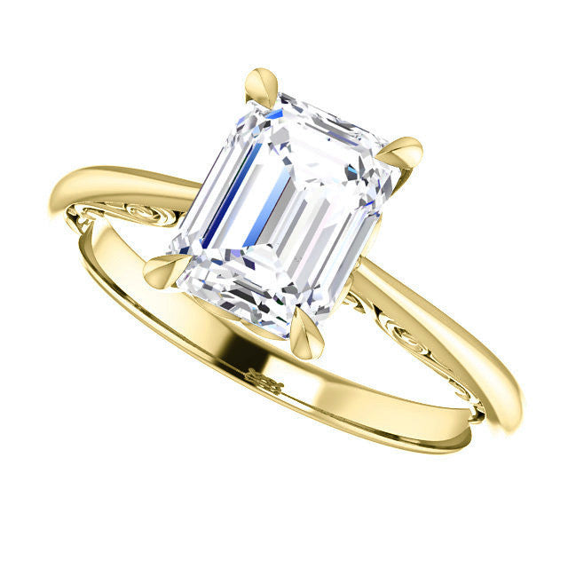 Emerald / Radiant Surprise Stone Solitaire with Scroll Accents