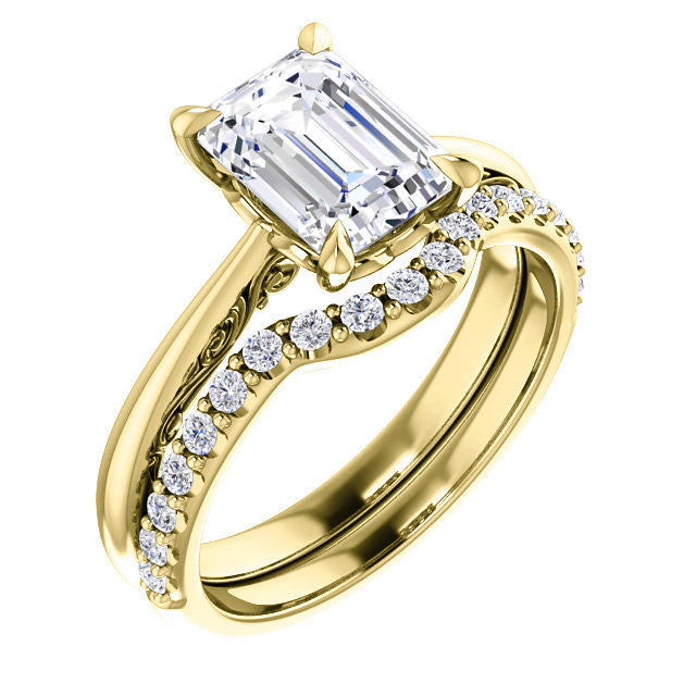 Emerald / Radiant Surprise Stone Solitaire with Scroll Accents