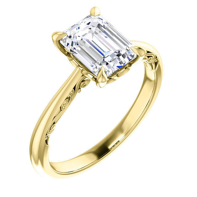 Emerald / Radiant Surprise Stone Solitaire with Scroll Accents