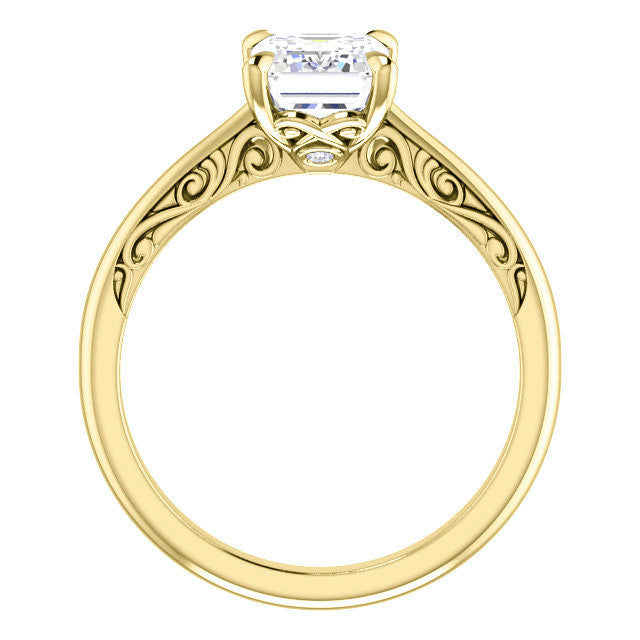 Emerald / Radiant Surprise Stone Solitaire with Scroll Accents