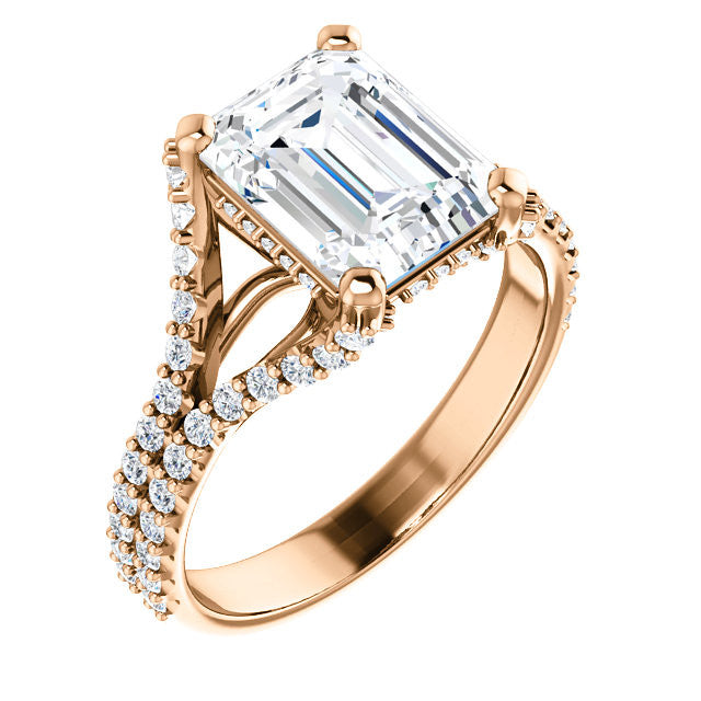 Emerald / Radiant Split Shank Moissanite Engagement Ring