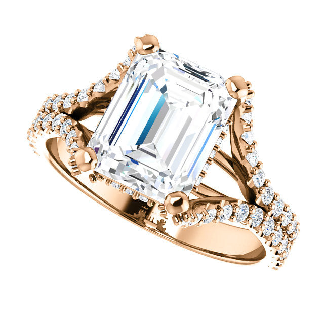 Emerald / Radiant Split Shank Moissanite Engagement Ring