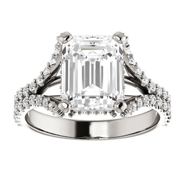 Emerald / Radiant Split Shank Moissanite Engagement Ring