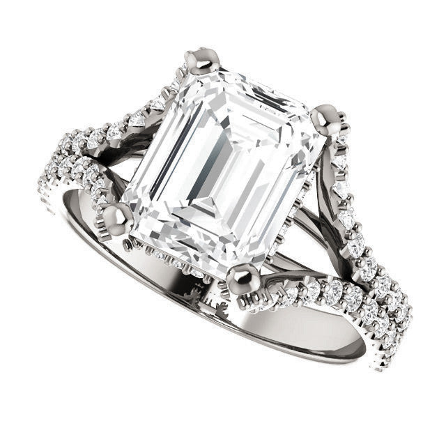 Emerald / Radiant Split Shank Moissanite Engagement Ring