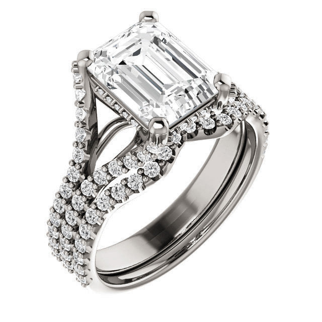 Emerald / Radiant Split Shank Moissanite Engagement Ring
