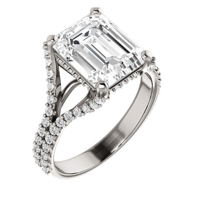 Emerald / Radiant Split Shank Moissanite Engagement Ring