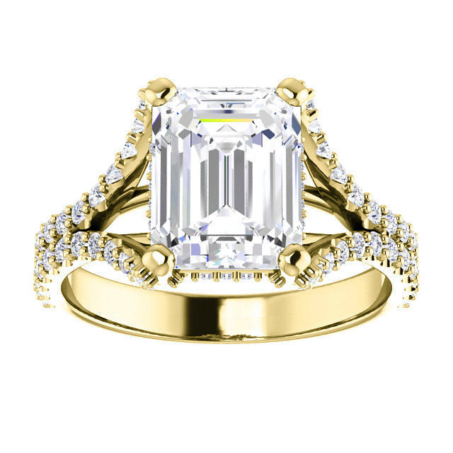Emerald / Radiant Split Shank Moissanite Engagement Ring