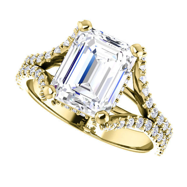 Emerald / Radiant Split Shank Moissanite Engagement Ring