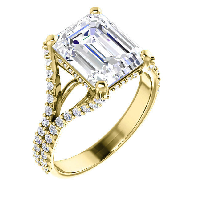 Emerald / Radiant Split Shank Moissanite Engagement Ring