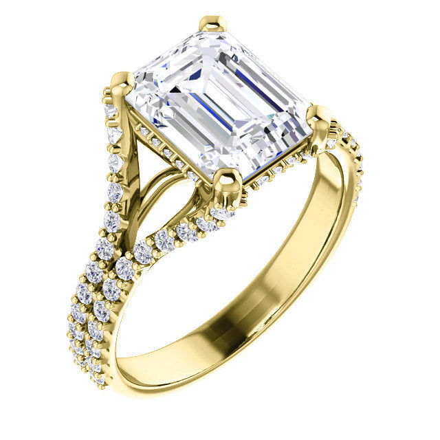 Emerald / Radiant Split Shank Moissanite Engagement Ring