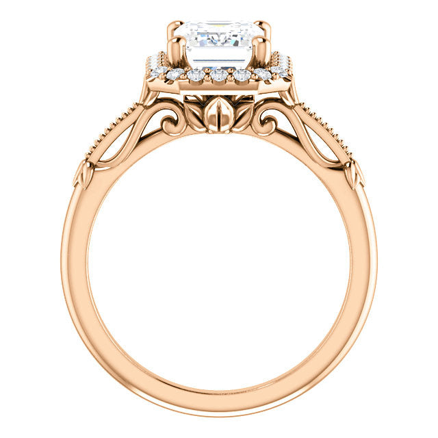 Halo and Floral Accents Emerald / Radiant cut Moissanite Engagement
