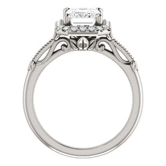 Halo and Floral Accents Emerald / Radiant cut Moissanite Engagement