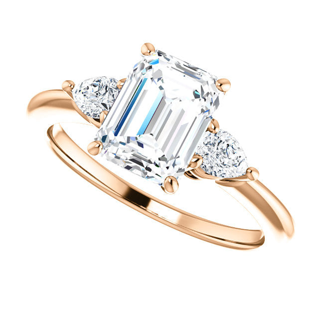 Emerald / Radiant and Pear Moissanite 3-Stone Ring