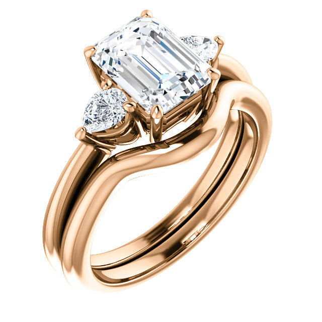 Emerald / Radiant and Pear Moissanite 3-Stone Ring