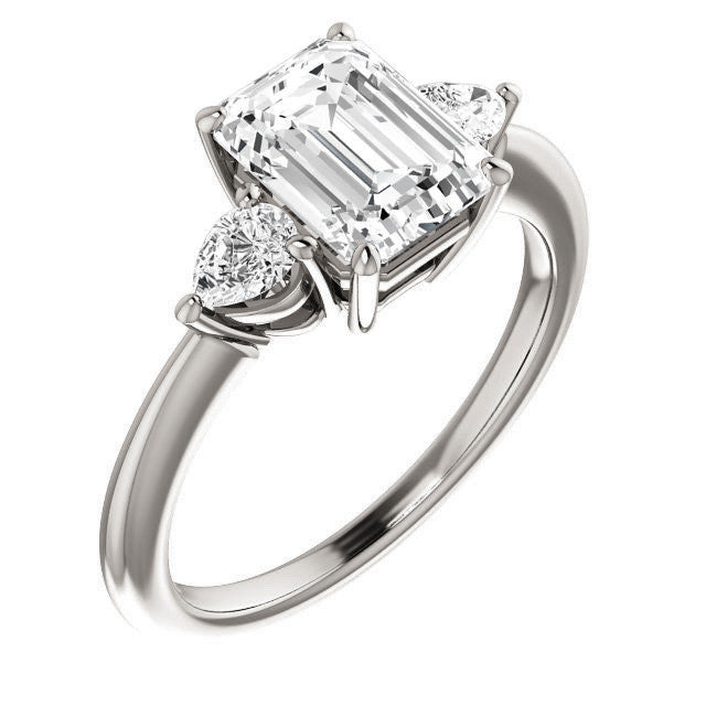Emerald / Radiant and Pear Moissanite 3-Stone Ring