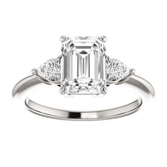 Emerald / Radiant and Pear Moissanite 3-Stone Ring