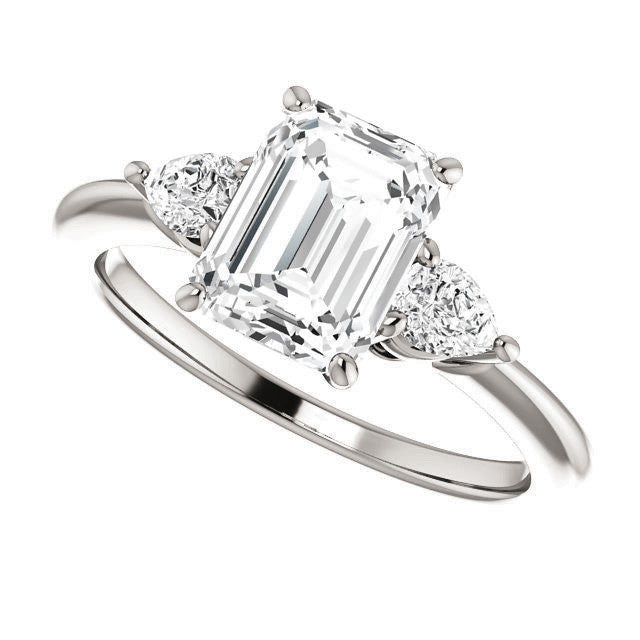 Emerald / Radiant and Pear Moissanite 3-Stone Ring
