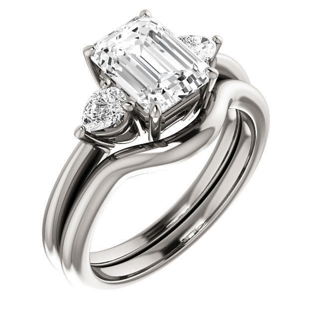 Emerald / Radiant and Pear Moissanite 3-Stone Ring
