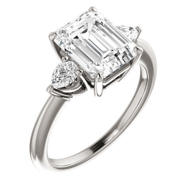 Emerald / Radiant and Pear Moissanite 3-Stone Ring