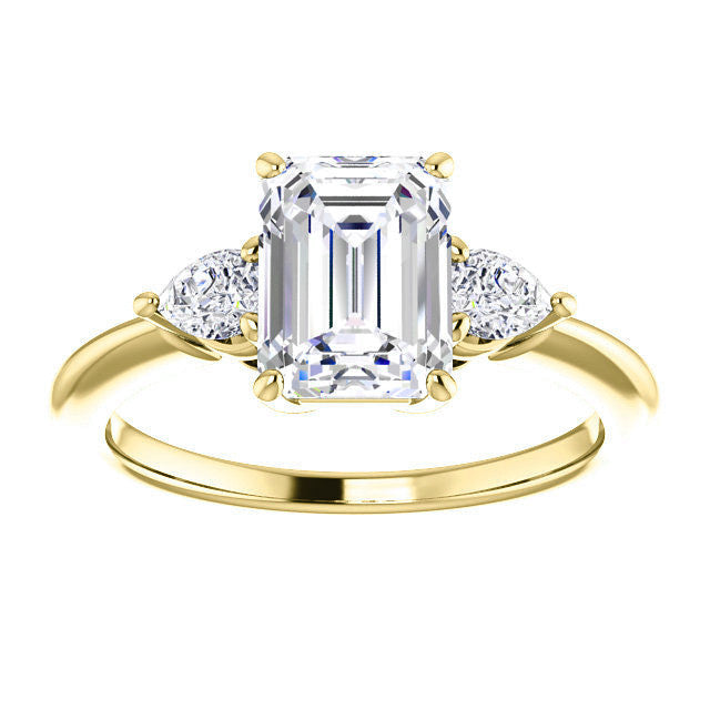 Emerald / Radiant and Pear Moissanite 3-Stone Ring
