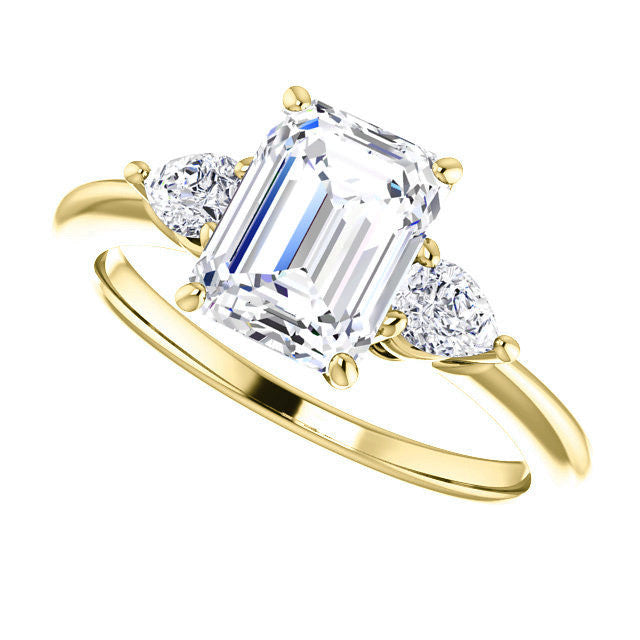 Emerald / Radiant and Pear Moissanite 3-Stone Ring