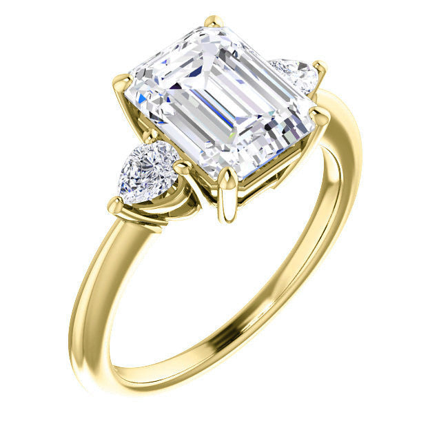 Emerald / Radiant and Pear Moissanite 3-Stone Ring