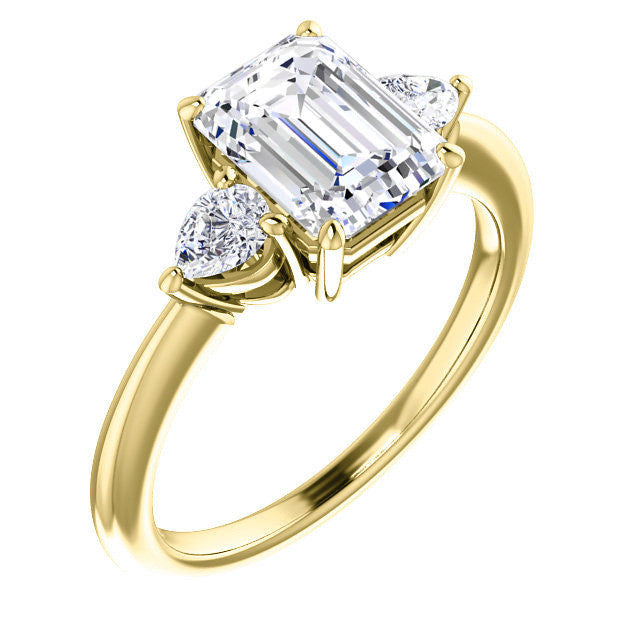 Emerald / Radiant and Pear Moissanite 3-Stone Ring