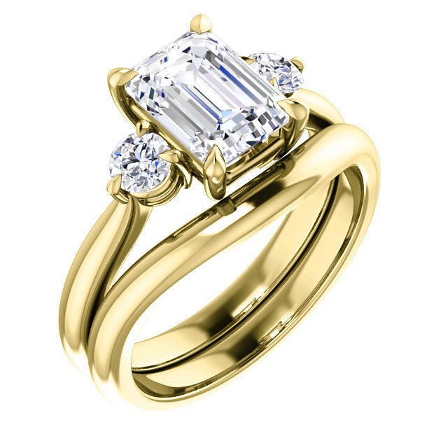 Emerald / Radiant Moissanite 3-Stone Ring